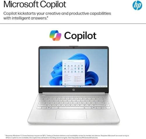 HP 14" Student-Laptop office365 Copilot AI, 4-Cores Intel N150(Up to 3.6GHz) 16GB RAM 256GB Storage(128GB UFS + 128GB Ghost Manta SD Card) Computer-Laptop with Wi-Fi 6 Win11 Natural Silver