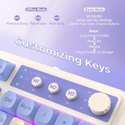 AULA 99 Key Keyboard, Tri-Mode Bluetooth/2.4GHz/USB-C Cute Creamy Gaming Keyboard with Number Pad RGB Backlit, Media Knob Custom Mechanical Feel Computer Keyboards for MAC Xbox PC Gamer - Purple