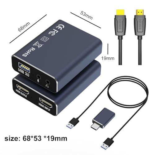 4K Capture Card Gray for Streaming, Recording & Gaming – HDMI Video Capture Device with USB 3.0, 1080p 60fps, Zero Latency for PS5, Xbox, Switch, OBS, PC, Mac – Plug & Play, No Driver Needed