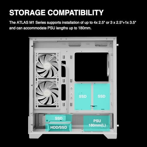 GAMDIAS White Mid Tower Gaming Computer Case w/Display& App, ATX Tempered Glass PC Case, Built-in 3x120mm ARGB PWM Fans, Up to RTX GPU/VGA 410mm & 360mm AIO/Radiator & 6x120mm Fans & 160mm CPU Cooler
