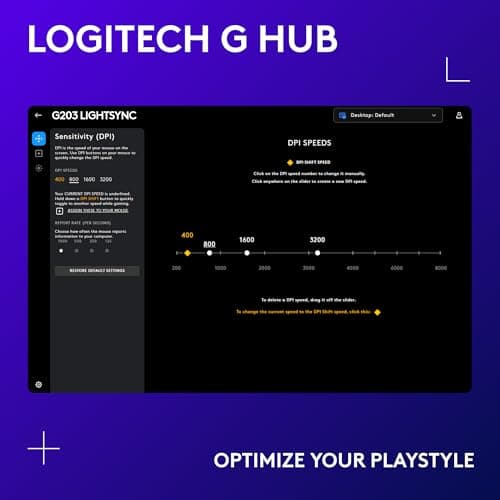 Logitech G203 Wired Gaming Mouse, 8,000 DPI, Rainbow Optical Effect LIGHTSYNC RGB, 6 Programmable Buttons, On-Board Memory, Screen Mapping, PC/Mac Computer and Laptop Compatible - Black