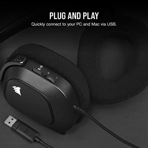Corsair HS80 RGB USB Premium Gaming Headset with Dolby Audio 7.1 Surround Sound (Broadcast-Grade Omni-Directional Microphone, Memory Foam Earpads, High-Fidelity Sound, Durable Construction) Carbon