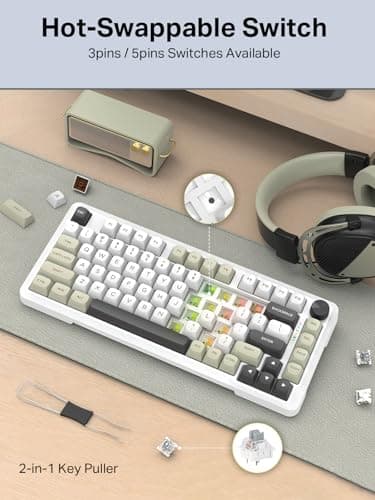 E-YOOSO Z82 Wireless Mechanical Keyboard, 3-Modes 81 Keys Compact, 75% Gasket Hot Swappable RGB Gaming Keyboard with Dedicated Knob Control and Sound Absorbing Pads, PBT Keycaps