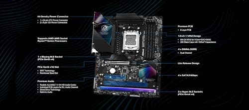 ASRock AMD B850 Phantom Gaming Riptide WiFi 7 Socket AM5 Ryzen 9000/8000/7000 Series DDR5 8000+ (OC) MHz 256GB ATX Motherboard M.2 SATA3 6.0 Gb/s PCIe 5.0