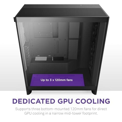NZXT H7 Flow 2024 - Mid-Tower ATX Airflow Case - Includes Pre-Installed 3 x 120mm Fans - Supports Bottom Fans for Dedicated GPU Cooling - Cable Management - Black