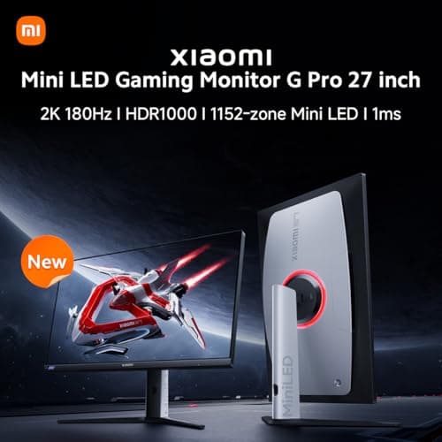Xiaomi Mini-LED Gaming Monitor G Pro 27 inch HDR 1000 2K QHD 2560x1440, Fast IPS, 180Hz 1ms, 99% DCI-P3, AMD Freesync, Adjustable Angle, 2× HDMI 2.0, 2× DP 1.4, White