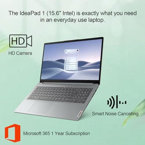 Lenovo IdeaPad 1 Home Laptop, 15.6" FHD Display, Intel Celeron Dual Core Processor, 12GB RAM, 384GB Storage(128GB eMMC + 256GB PCIe), 1 Yr Office 365, Wi-Fi 6, W11H, Additional 1 Yr ADP