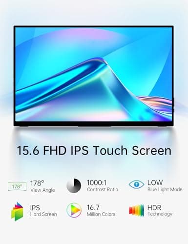 15.6'' Portable Monitor Touchscreen, FHD IPS Touch Screen with Tempered Glass, Travel Monitor with Kickstand & Speaker, HDMI USB C External Monitors for Laptop Phone Computer Xbox Switch