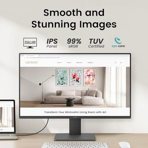 BenQ GW2491 23.8” 1080p FHD 100Hz IPS Eye-Care Monitor, HDMI, DisplayPort, 1080x1920, Ultra Slim Bezel, TUV-Certified, Flicker-free, Low Blue Light Plus, Eye-CareU