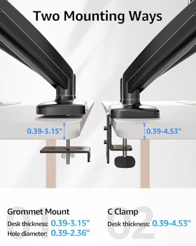 MOUNTUP Dual Monitor Stand for Desk, Pneumatic Monitor Arms for 2 Monitors Max 32 Inches, Height Adjustable Double Monitor Mount, VESA Mounts with C-Clamp & Grommet Base, Holds 4.4-17.6lbs, Black