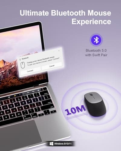 Wireless Mouse Bluetooth Mouse, 1600 DPI Optical Tracking, 3 Adjustable DPI, Compact and Portable Design for Small Hands PC, Mac, 12-Month Battery Life for Work or Travel