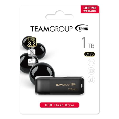 TEAMGROUP C175 1TB USB 3.2 Gen 1 (USB 3.1/3.0) Read 100MB/s Flash Thumb Drive, External Data Storage Memory Stick Compatible with Computer/Laptop Matte Black TC17531TBB01