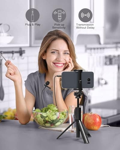 PoP voice Professional Lavalier Lapel Microphone Omnidirectional Condenser Mic for iPhone Android Smartphone,Recording Mic for Youtube,Interview,Video