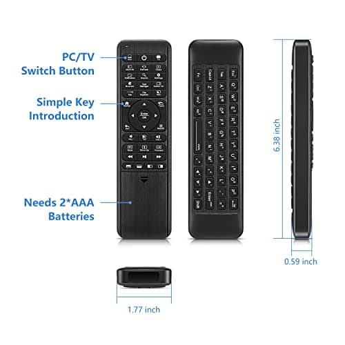 Pepper Jobs W10 GYRO Air TV Remote, QWERTY Keyboard Fly Mouse for Win 11/10, LED Backlit Keyboard Mini PC Controller, 6-Axis Gyro w/Learning Remote Control Function