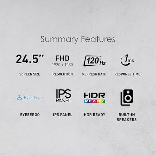 MSI PRO MP251W E2 24.5-inch IPS 1920 x 1080 (FHD) Gaming Office Monitor, 120Hz, Adaptive-Synch, HDR Ready, HDMI, VGA Port, Display Port,VESA Mountable, Tilt, Speaker, 4-Side Slim Bezel,1ms, White