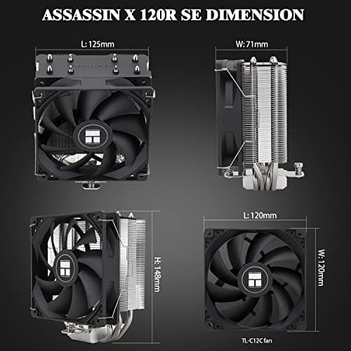 Thermalright Assassin X120 Refined SE CPU Air Cooler, 4 Heat Pipes, TL-C12C PWM Fan, Aluminium Heatsink Cover, AGHP Technology, for AMD AM4/AM5/Intel LGA 1150/1151/1155/1200/1700/1851(AX120 R SE)