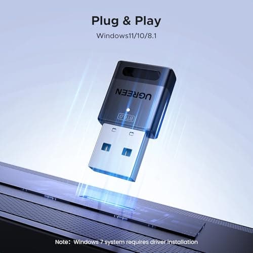 UGREEN USB Bluetooth Adapter for PC, Bluetooth 6.0 Dongle Receiver EDR & BLE, Plug & Play for Windows 11/10/8.1, for Headphone/Keyboard/Mouse/Speakers/Printer
