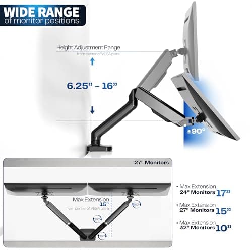 VIVO Dual Monitor up to 32 inches and 19.8 lbs per Screen, Pneumatic Arm Desk Mount, Articulating Counterbalance, VESA Stand, Classic, STAND-V002O