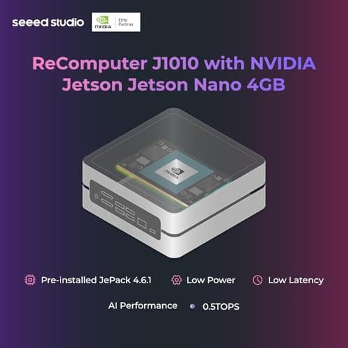 Seeed studio NVIDIA Jetson Nano Edge AI Device - reComputer J1010 Kit, Aluminium Case, Pre-Installed Jetpack System. Mini PC with 0.5 TFLOPs (FP16), Power Supply NOT Included
