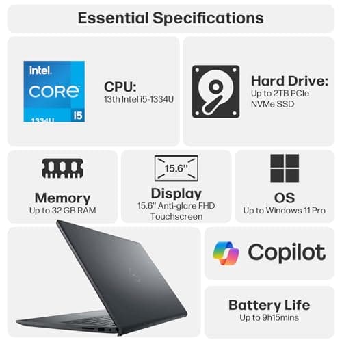 Dell Inspiron 15.6" FHD Touchscreen Laptop Computer for Home Business Student, 13th Gen Intel 10-Core i5-1334U (Beat i7-1250U), 32GB DDR4 RAM, 1TB PCIe SSD, WiFi 6, HDMI, Windows 11 Pro S, USB C Hub