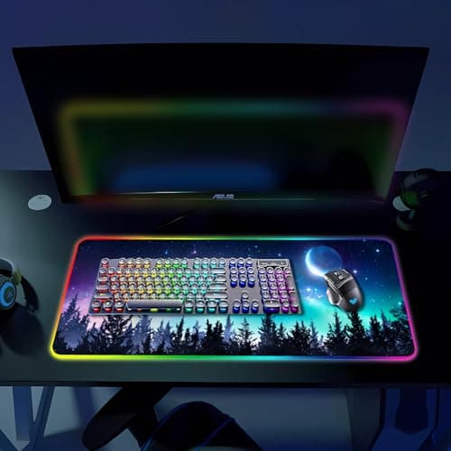 RGB Gaming Mouse Pad, Large Mousepad with Led Light, Gaming Accessories Keyboard Pad for Desk, Non-Slip Rubber Base Big Mouse Mat for Gamer, 31.5 X 11.8 Inch, Moon Starry Sky