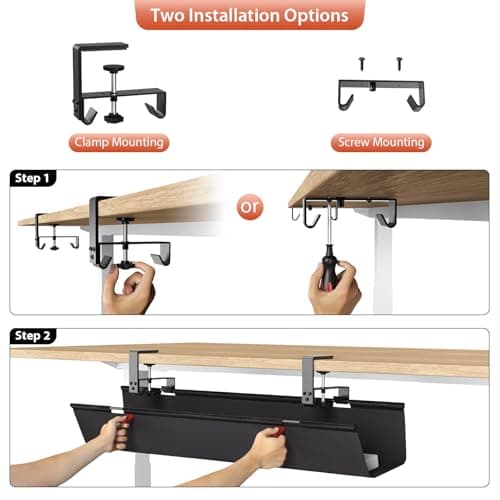 Univivi No Drill Under Desk Cable Management Tray, 36" Cord Organizer for Table, Clamp/Screw Mount Desk Cable Management, Premium Fabric Cable Management Tray for Office, Home