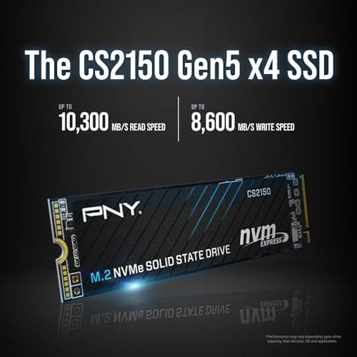 PNY CS2150 1TB Gen5 PCIe NVMe M.2 2280 3D NAND SSD – Up to 10,200/8,300 MBs - PC/Laptop Upgrade, Gaming, Photography, Video Editing, Direct Storage Enabled-Internal Solid-State Drive M280CS2150-1TB-TB