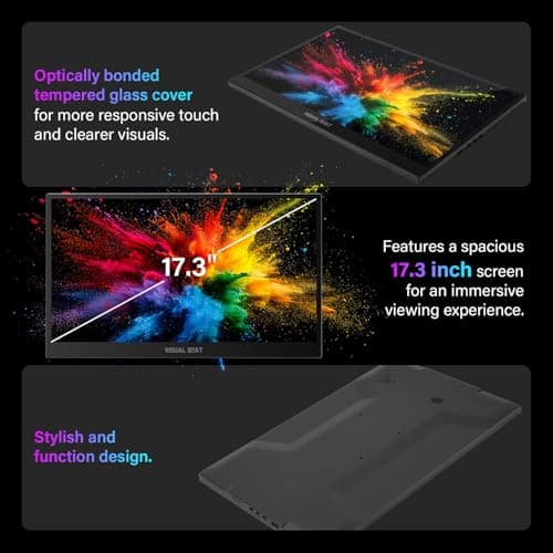 17.3'' 4K Portable Touchscreen Monitor, UHD 500Nits 100% AdobeRGB IPS HDR Travel Display, USB, Type-C & HDMI, Dual Speakers, VESA & Smart Cover - for Laptop PC Phone PS4/5 Xbox etc.