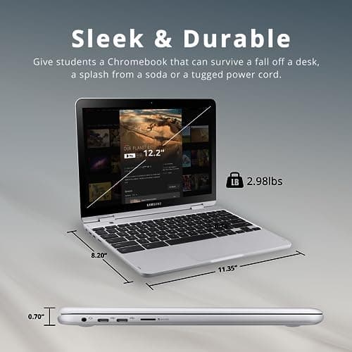 Samsung Chromebook Plus V2 2-in-1 12.2" WUXGA LED Touchscreen Laptop, Intel Celeron 3965Y, 4GB RAM, 64GB eMMC, 2 Cameras, Stylus Pen, Island-Type KB, Wi-Fi 5, Chrome OS, Silver(Renewed)