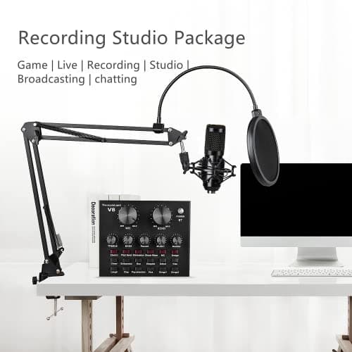 Podcast Equipment Bundle, BM-800 Condenser with Voice Changer, Recording Studio Package - Podcast Microphone Bundle for Laptop, Streaming/Live Broadcast/YouTube Recording (AM200-V8)