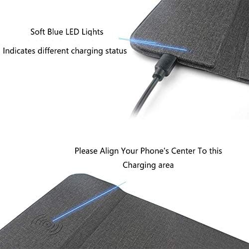 AmyZone Fast Wireless Charging Mouse Pad 15w Qi Certified Fabric Case-Friendly Large Wireless Charger Gaming Mouse Mat for iPhone 13/12 Pro/Xs/X/8/11 Samsung S10 Note 10 Google Pixel 4/3 XL for Gift