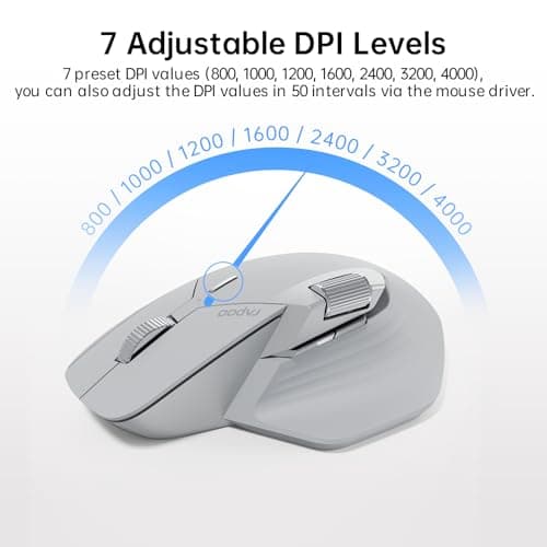 Rapoo MT760 Multi-Device Wireless Mouse, Bluetooth 5.0 and 2.4G Multi-Mode Connection, Up to 4 Devices, 11 Programmable Buttons, 4K DPI, 90 Days Battery Life, PC, Light Grey
