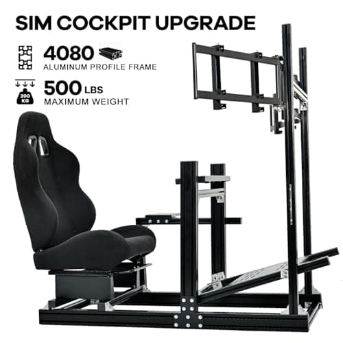 Anman Aluminum Profile Racing Simulator Cockpit with Triple Monitor Mount Black Seat,for Logitech/Thrustmaster/Fanatec Direct Drive Steering Wheel, GPRO T818,Multi Adjustable Universal cockpit