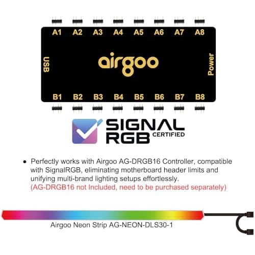 airgoo Addressable RGB PC LED Light Bar, AG-NEON-DLS30-1 Aluminum Alloy Shell Neon Strip, for 5V 3-pin argb Header or AG-DRGB16 SignalRGB Controller(Not Included), Come with Magnets, Easy to Install