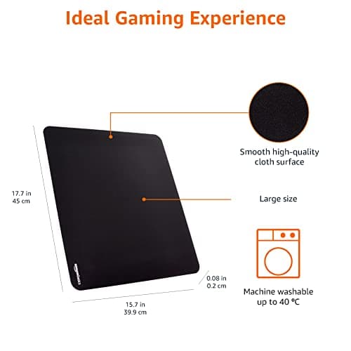 Amazon Basics Large Square Computer Mouse Pad, Cloth and Rubberized Base, 17.7L x 15.7W inches, Black