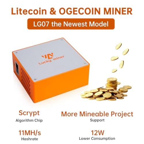 Litecoin, Dogecoin Miner Lucky Miner LG07 Scrypt Algorithm ASIC Miner 11MH/S 2.4GHz WiFi or Hotspot Quiet Include PSU, Crypto Mining Machine for Home Use，Orange