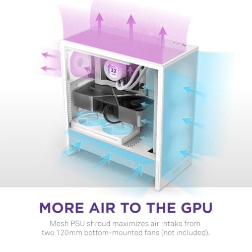 NZXT H5 Flow 2024 - Compact ATX Mid-Tower PC Gaming Case - High Airflow - 2 x 120mm Fans Included - 360mm Front & 240mm Top Radiator Support - Cable Management System - Tempered Glass - White
