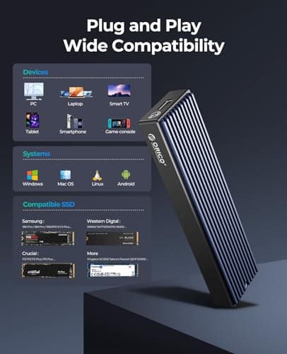 ORICO M.2 NVMe SSD Enclosure, USB 3.1 Gen 2 (10 Gbps) PCIe External Adapter NVMe Case for 2230/2242/2260/2280 M.2 SSD up to 8TB, UASP Supported - M2PV