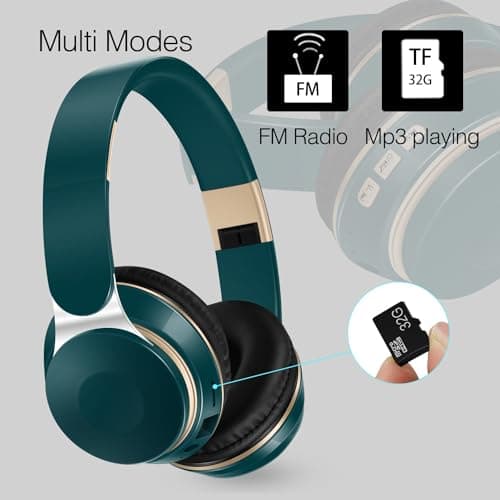 RAT TAIL Bluetooth Headset, Chat- Comfortable Over Ear Stereo Wireless Headphones with Mic, Soft Earmuffs/Foldable/SD/TF/FM Radio, 20H Playtime, Great for Music/Tour/Gym/Game/Chat (Deep Green)
