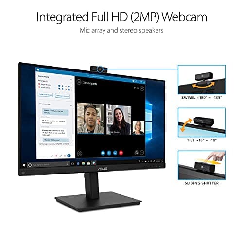 ASUS 27” 1080P Video Conference Monitor (BE279QSK) - Full HD, IPS, Built-in Adjustable 2MP Webcam, Mic Array, Speakers, Eye Care, Wall Mountable, Frameless, HDMI, DisplayPort, VGA, Height Adjustable