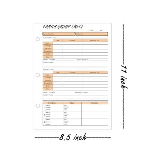 3 Hole 12th Generation Family Group Sheets,Two Sided Blank Genealogy Forms Genealogy Worksheets Archival Supplies for Research Ancestry Family Member History,8.5×11 Inches,50 Pcs