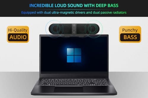 Computer Speakers for Desktop PC Monitor, USB Plug-in, Wired, Computer Soundbar for PC, Laptop Speakers with Adaptive-Channel-Switching, Loud Sound, Deep Bass, USB C Adapter, Easy to Clip on Monitor