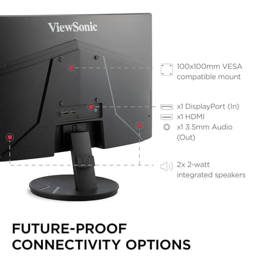 ViewSonic VA2416C 24 Inch Full HD 1080p Frameless Curved Monitor with Variable Refresh Rate, Eye Care, HDMI, and DisplayPort Inputs for Home and Office