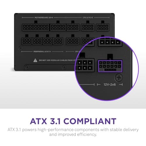 NZXT C850 Gold ATX 3.1 - Fully Modular Low-Noise PC Gaming Power Supply - 850 Watts - 80 Plus Gold - 12V-2x6 Connector - Zero Fan Mode - 100% Japanese Capacitors - Black