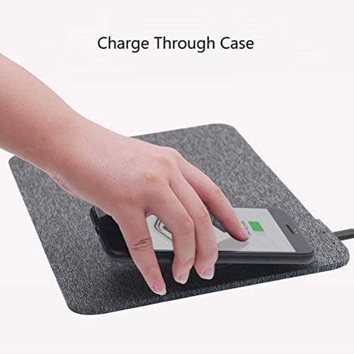 AmyZone Fast Wireless Charging Mouse Pad 15w Qi Certified Fabric Case-Friendly Large Wireless Charger Gaming Mouse Mat for iPhone 13/12 Pro/Xs/X/8/11 Samsung S10 Note 10 Google Pixel 4/3 XL for Gift
