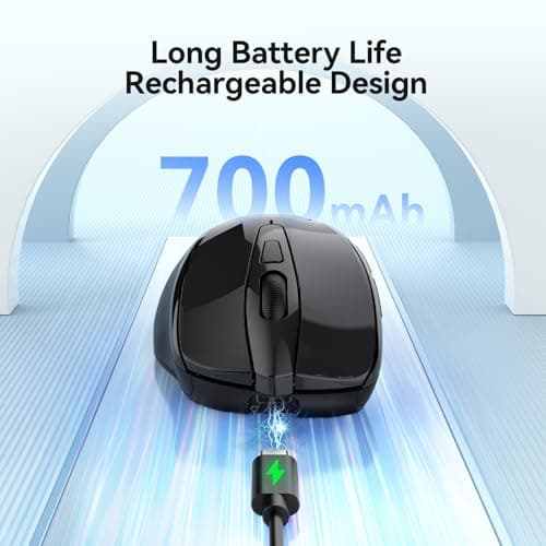 TECKNET Rechargeable Jiggler Wireless Mouse (BT5.0/3.0 & 2.4G) 4800 DPI Silent USB A & Bluetooth Mouse 6 Buttons, Wide Compatibility - Black