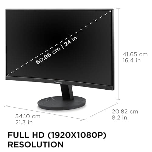 ViewSonic VA2416C 24 Inch Full HD 1080p Frameless Curved Monitor with Variable Refresh Rate, Eye Care, HDMI, and DisplayPort Inputs for Home and Office