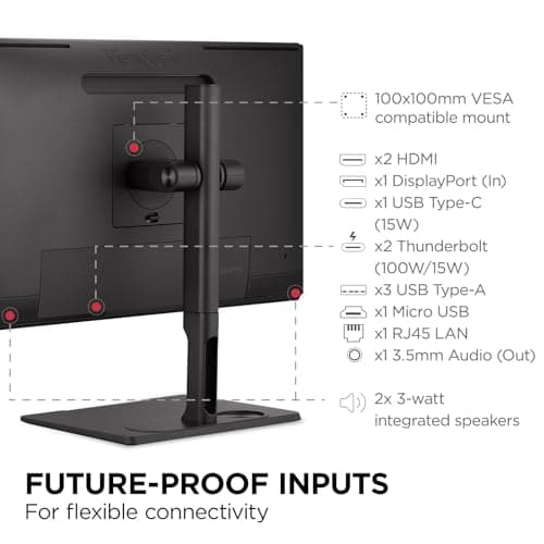 ViewSonic VP2776T-4K 27 Inch 4K UHD IPS Monitor with Advanced Ergonomics, Thunderbolt 4, 100% sRGB Rec 709, Pantone Validated, USB C, HDMI 2.1, and DP Daisy Chain for Home and Office