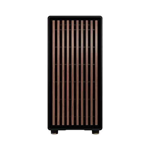 Fractal Design North Charcoal Black Tempered Glass Dark - Genuine Walnut Wood Front - Glass Side Panel - Two 140mm Aspect PWM Fans Included - Type C USB - ATX Airflow Mid Tower PC Gaming Case