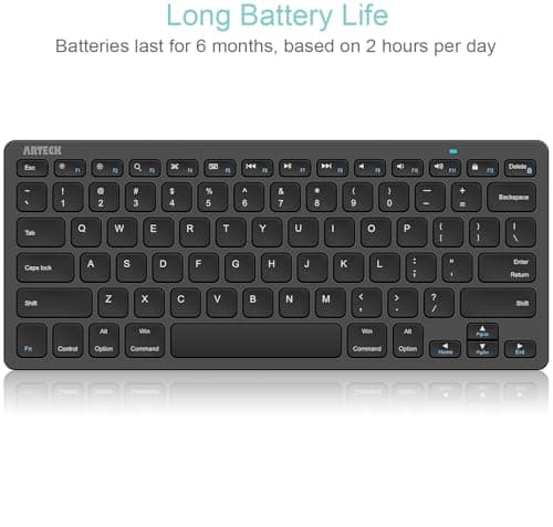 Arteck Ultra-Slim Bluetooth Keyboard Compatible with iPad 10.2-inch/iPad Air/iPad 9.7-inch/iPad Pro/iPad mini, iPhone and Other Bluetooth Enabled Devices Including iOS, Android, Windows, Black